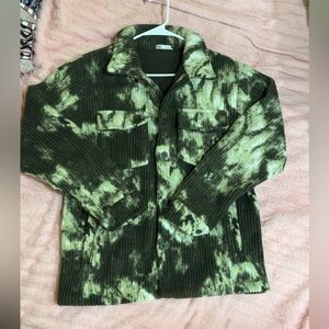 Zara Women’s Green Tie-Dye Corduroy Shacket Button-Up Jacket